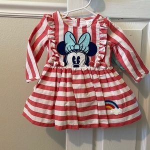 Minnie Mouse striped dress with rainbow and matching headband NWT